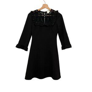 Kate Spade Black Ruffle Trim 3/4 Sleeves Lace Yoke Dress Women's Size 0